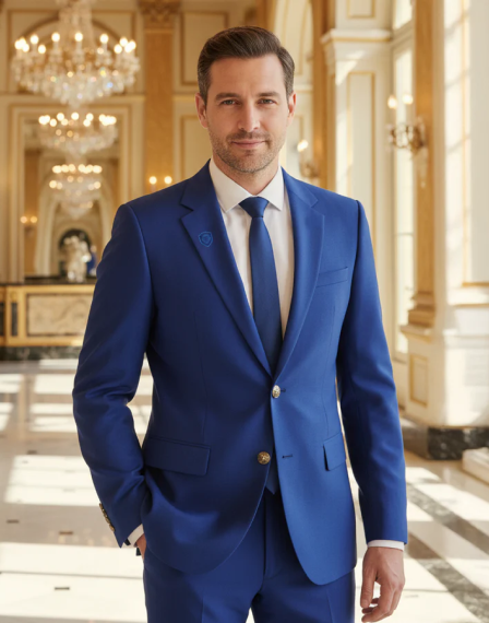 VT Embroidered Royal Blue Lightweight Wool Blazer